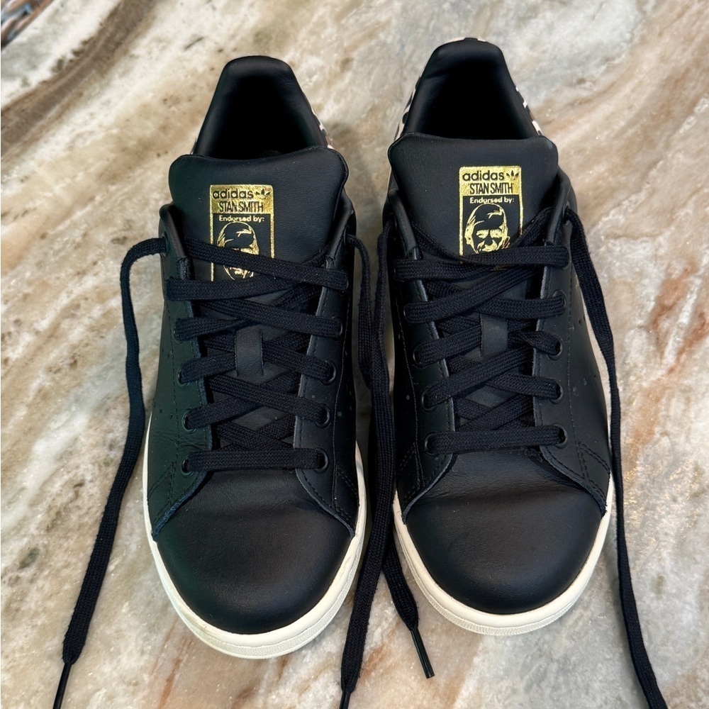Women’s ADIDAS Stan Smith black leather leopard sneakers- Size 6 - Picture 7 of 11